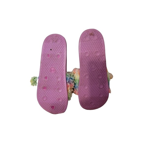 TY Poodle Slide Sandals Girls 4/5 Pink Multicolor Fuzzy Slippers - Picture 6 of 7